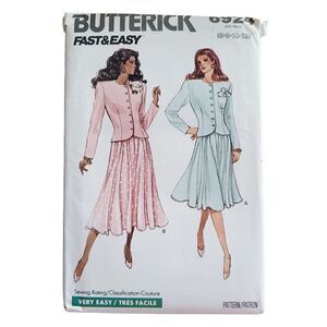 Vintage 80s Butterick Pattern 6924 Uncut Top Semi Fitted Skirt Flared Sz M